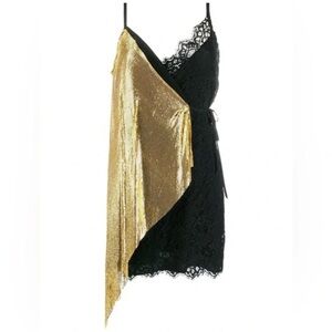 Pinko Mixed Media Lace, Gold Metal Dress IT 44